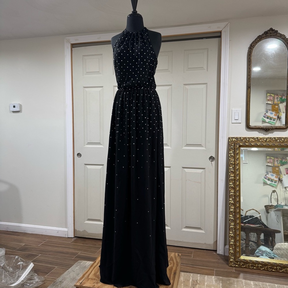 Black Halter Dress with Rhinestones